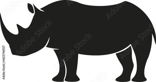 Black silhouette of a rhinoceros with a single horn on a white background vector