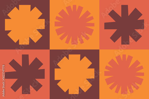 Beautiful geometric background. Figures of different shapes. Tribal form. Flowers. Geometric design. Creative textures. Colorful art. Modern graphic poster. Retro color. Vector illustration
