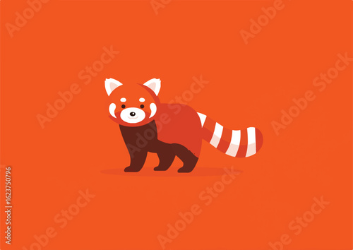 Adorable red panda vector illustration with playful design elements on orange background for children related projects