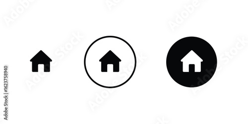 Home Icons Set – Progressive Circle-Framed Black House Silhouettes for UI and Navigation Design