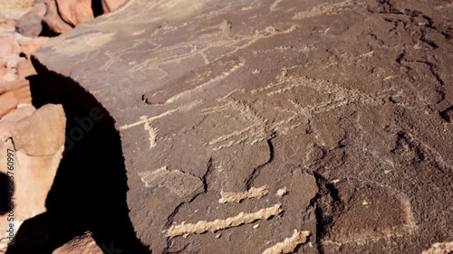 Stone engrave inscription on rock by ancient Nabataens in Tabuk Madina of Saudi Arabia