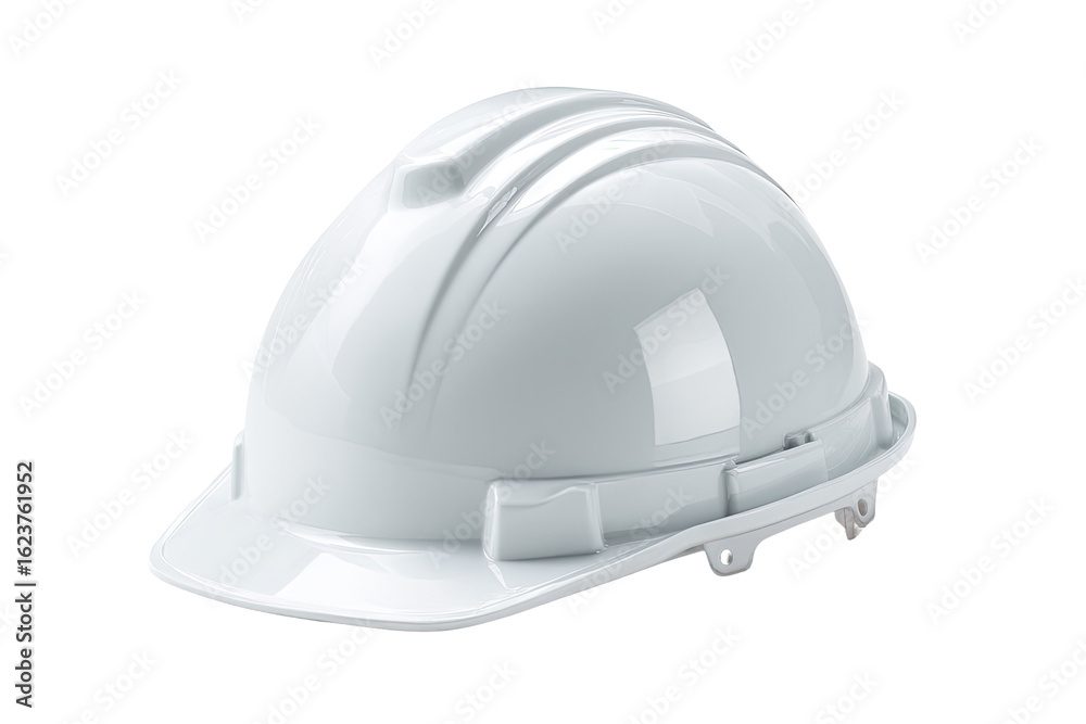 Fototapeta premium Glossy white safety helmet, angled view