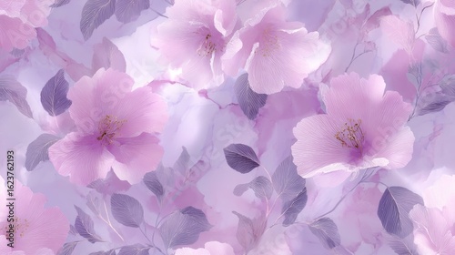 Soft pink flowers in a dreamy background. Perfect for nature lovers and designers. Use this floral pattern for wallpaper or fabric. A touch of elegance and beauty. AI