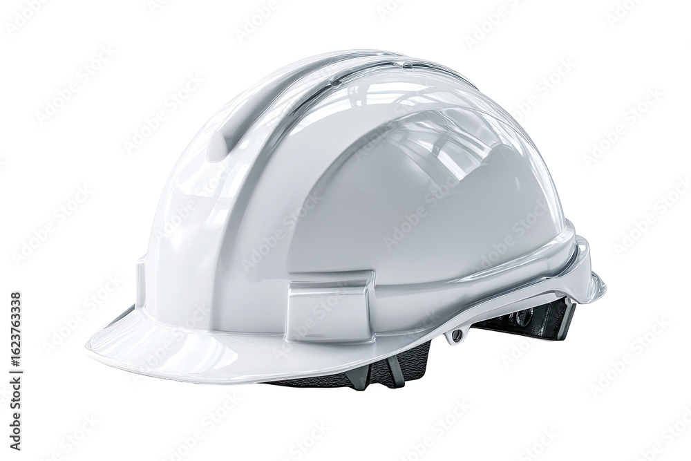Fototapeta premium High-angle, full shot of a glossy white safety helmet. Protective headgear, modern design