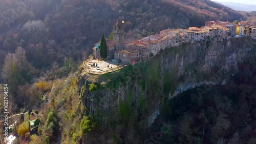 Aerial view of the ancient town Castelfollit de la Roca, Catalonia, Spain.