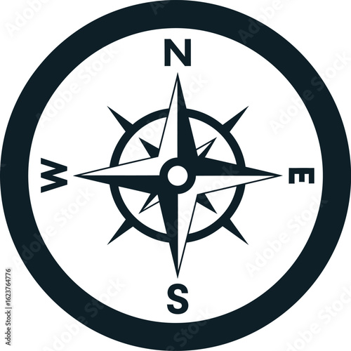 Simple Compass Rose Illustration with North South East and West Design for Navigation Cartography and Exploration Concepts