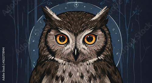 Mystical Linocut Owl Portrait