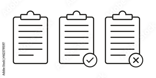 Checklist Icons with Completed and Incomplete Tasks on Clipboard Sheets