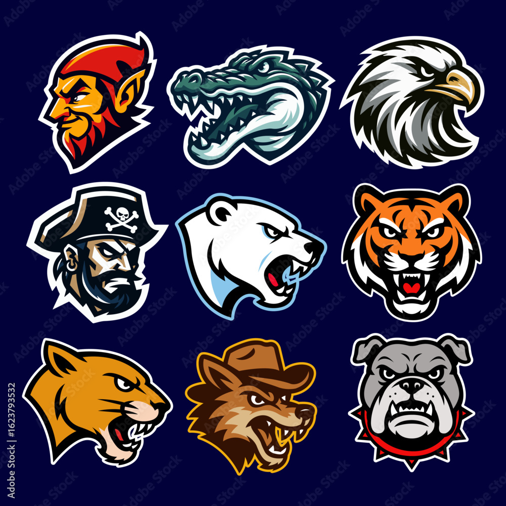 Obraz premium High School Sports Mascot Logo Vector Icon Set: Dynamic Team Emblems for Branding & Merchandise