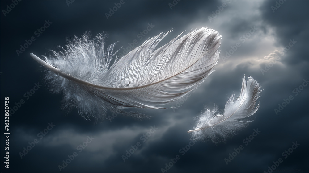 Obraz premium 嵐雲に浮かぶ白い羽の対比