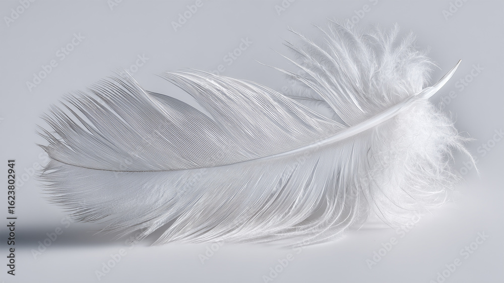 Obraz premium 純白の背景に浮かぶ羽の造形美