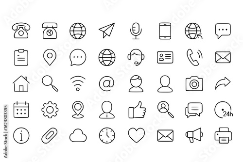 Minimalist Line Art Communication and Web Interface Icon Set