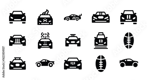 Solid black silhouette sports icon set  -  modern car icon isolated on white background