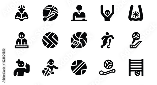 Solid black silhouette sports icon set  -  basketball icon isolated on white background
