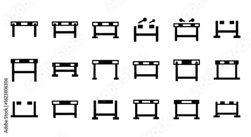 Solid black silhouette sports icon set  -  black silhouette icons of hurdles used in track and field races, isolated on white background