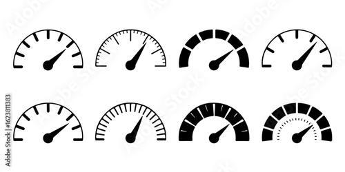 Collection of various speedometer designs, showcasing different styles and readings for measurement.