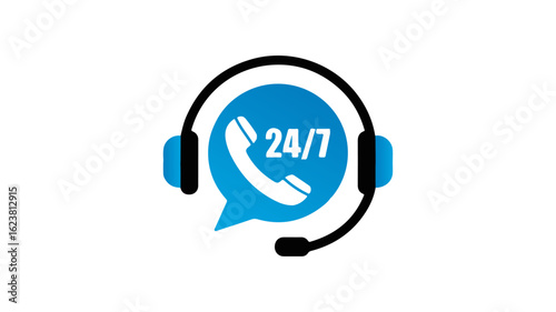 Icon depicting 24/7 customer support service with a headset and phone symbol.