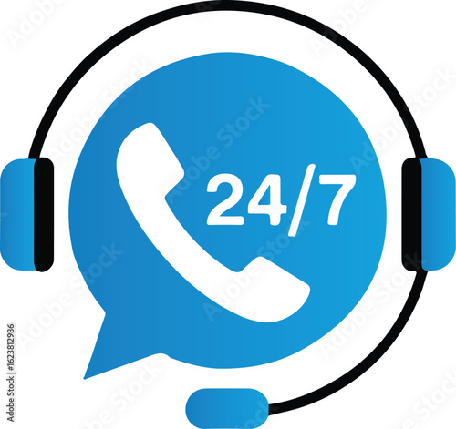 247 Support Headphone Icon, Customer Service Hotline, Assistance, Helpline, Tech Support