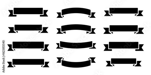 Versatile collection of twelve black banner silhouettes, perfect for adding stylish accents to your designs on transparent background