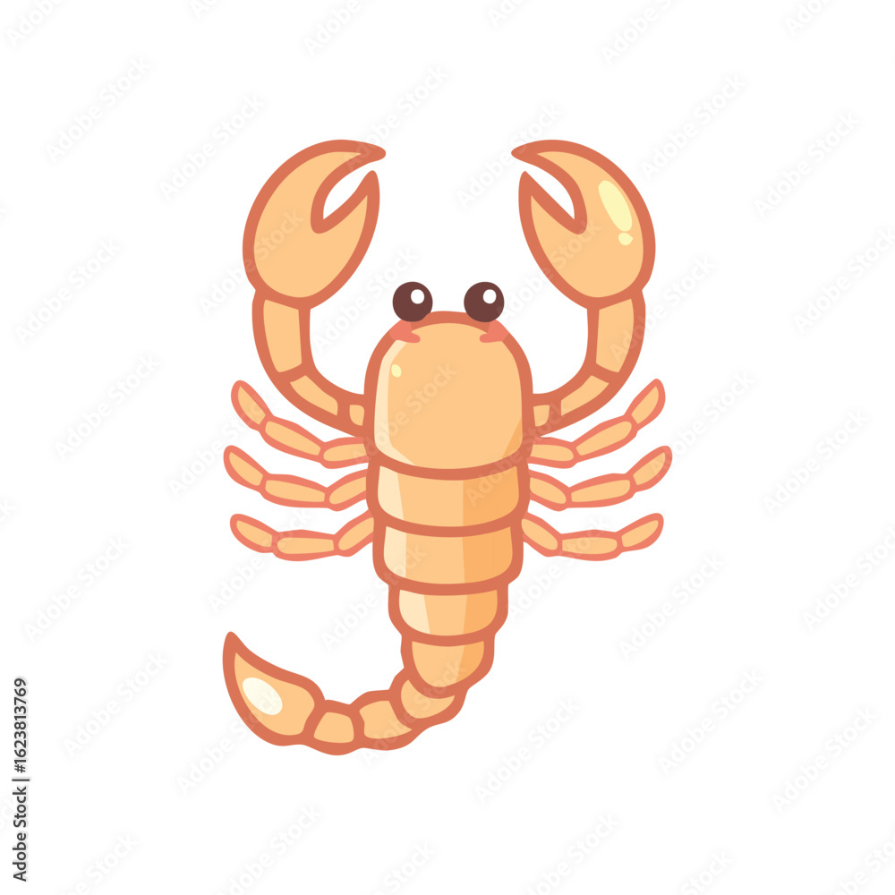 Obraz premium A cute illustration of a scorpion with a light orange tone and cartoon look. The scorpion is looking straight forward