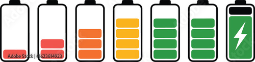Battery charge level indicators showing different states.
