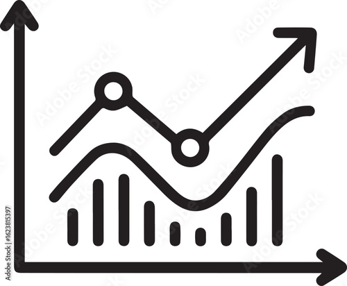 Dynamic business growth chart illustrates upward trend with rising arrow and fluctuating lines symbolizing success and progress in modern finance or data analysis