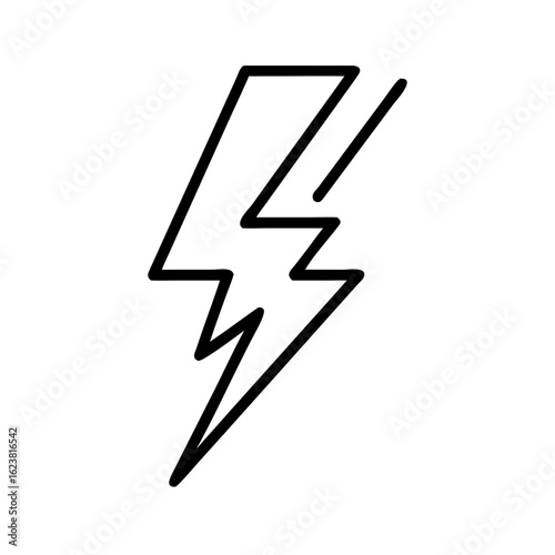 Abstract lightning bolt icon in black outline on white background  