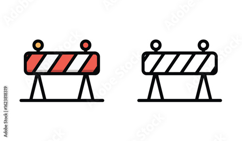 Road Barrier Illustrations with Red and White Stripes Safety First Construction Sites Iconography