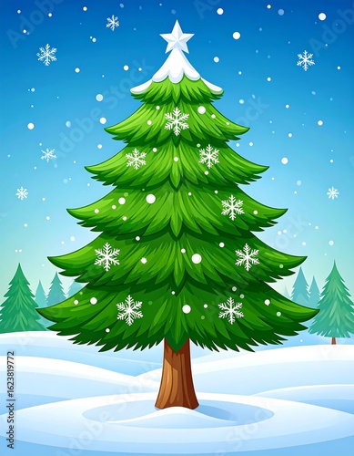 Animated Christmas tree in snowy landscape