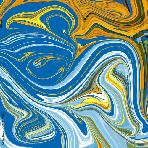Energetic blue and yellow swirl pattern evoking movement and sunlight over water. A vibrant abstract with a dynamic sense of motion. Golden keywords: abstract, swirl, blue, yellow, texture
