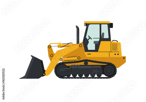 Heavy yellow loader with a scoop ready for work at a construction site