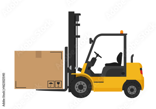 Forklift hauling a big cardboard box