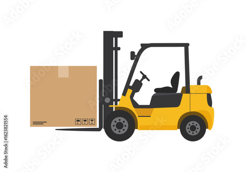 Forklift lifts a box
