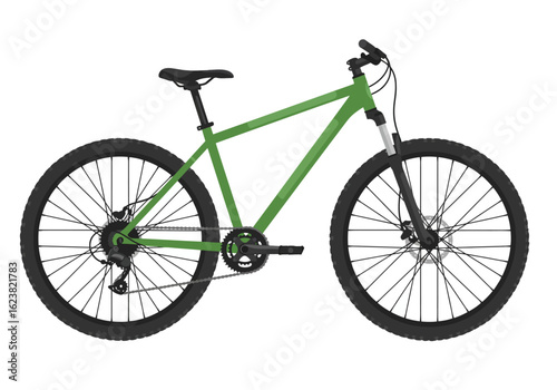 Sleek green mountain bike with black tires ready for offroad adventures