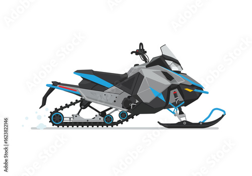 Sleek Snowmobile A modern marvel of winter transportation on a pristine white canvas