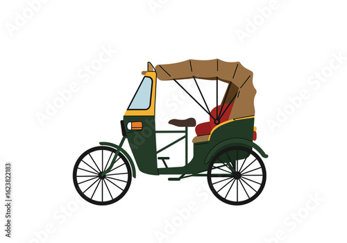 Sideview of a colorful auto rickshaw an openair vehicle