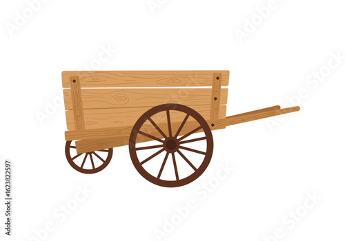 Rustic wooden cart with large wheels conveying a sense of historical transport