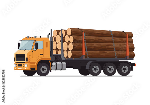 Lumber Trucks Load Hauling Timber Through the Woods