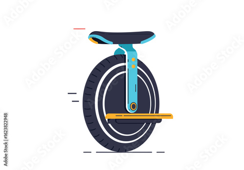 Stylized Unicycle Onewheeled vehicle with a turquoise frame and black seat on a white background
