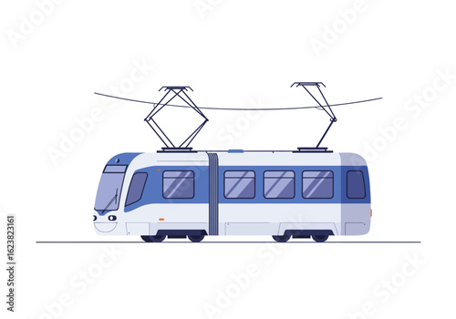 Smiling tram zips along a line