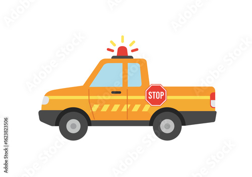 Cartoon service truck stop sign attached