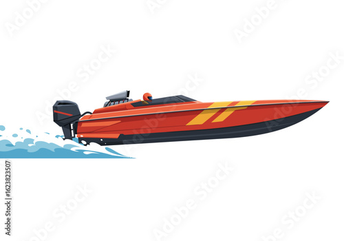 Racing powerboat slicing through water red hull gleaming a symbol of speed and thrill