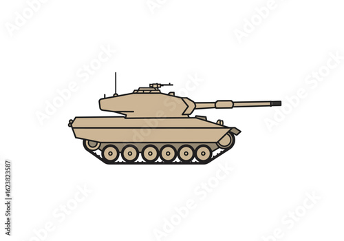 Armored Might A beige tank stands ready hinting at power on a stark white backdrop