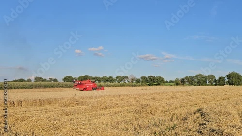 A red truck in a field
