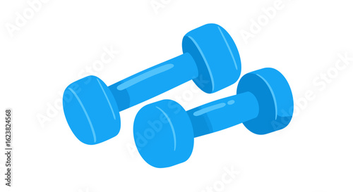 Bright Blue Dumbbells. Essential Fitness Equipment for Strength Training, Home Workouts, and Gym Exercise. Isolated Illustration for Health and Muscle Building.