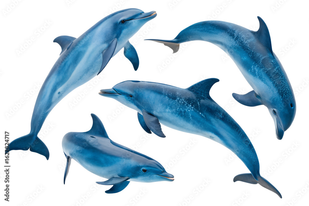 Fototapeta premium Four Dolphins Swimming Gracefully A 3D Rendering of Ocean Wildlife, Marine Mammals in Motion, Aquatic Animals, Wildlife Illustration