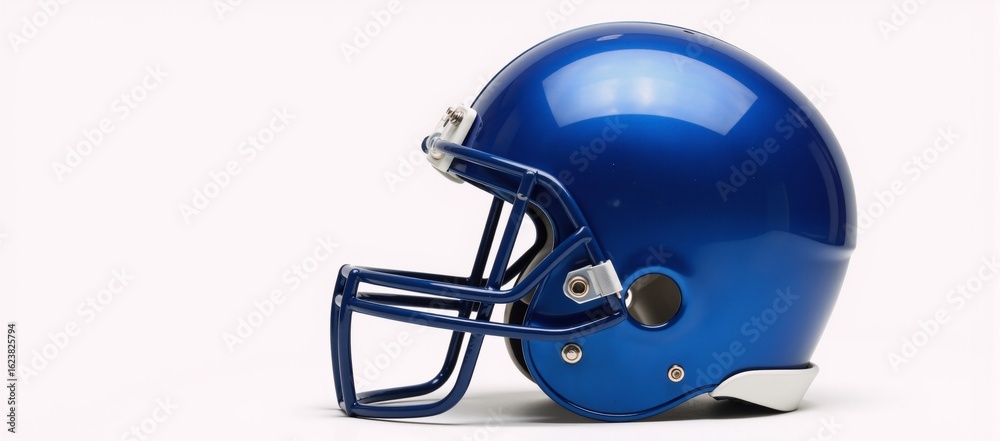 Fototapeta premium Close-up portrait featuring an isolated blue football helmet against a white background
