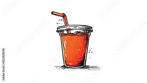 Vibrant Sketch of Tomato Juice in a Glass - Refreshing Beverage Concept