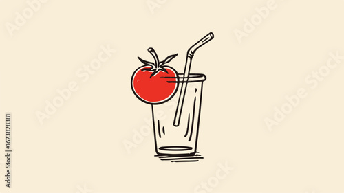 Vibrant Sketch of Tomato Juice in a Glass - Refreshing Beverage Concept