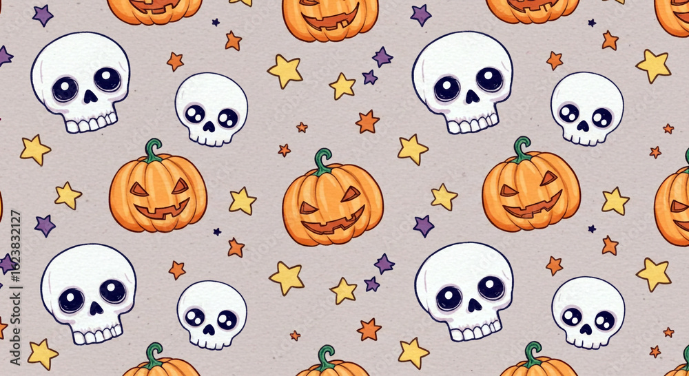 Naklejka premium Halloween pattern background with pumpkins skulls and stars for festive fall season decor